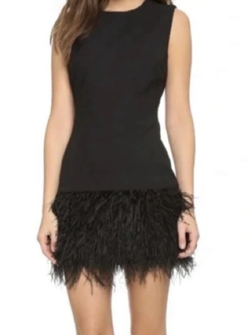 Elizabeth and James Black Sleeveless Feather-Hem Mini Dress
